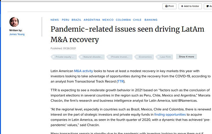 Pandemic-related issues seen driving LatAm M&A recovery